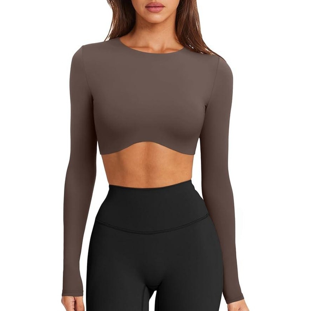 MSRP $26 LASLULU Women's S Sexy Double Lined Long Sleeve Workout Top Crewneck